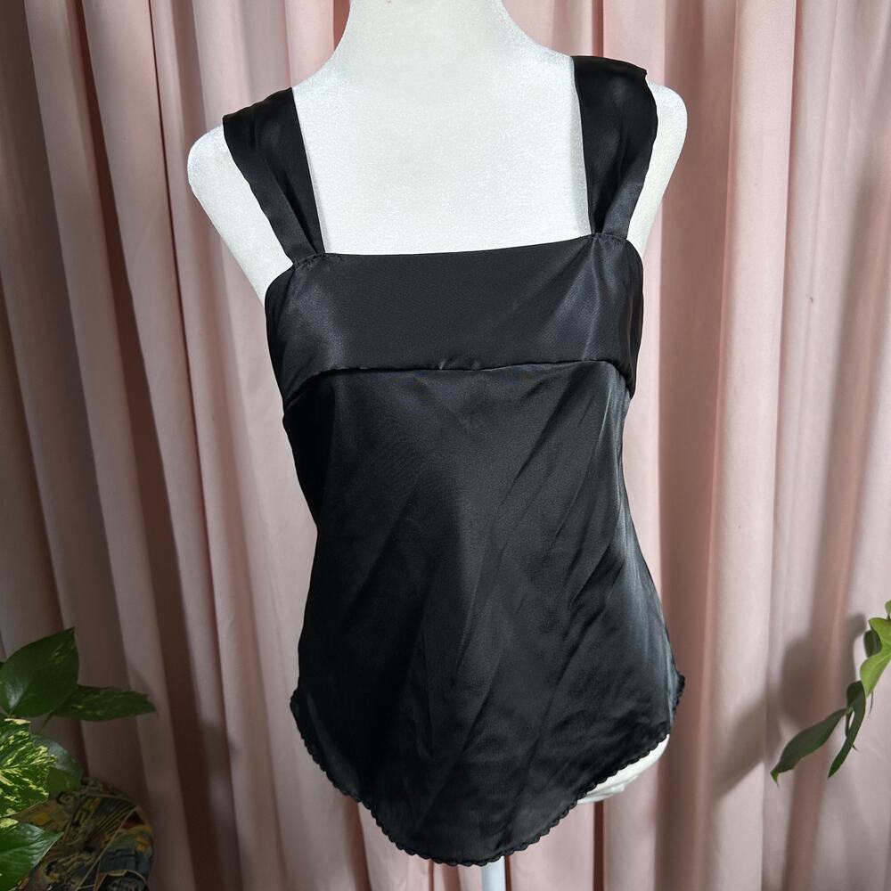 Vintage Escapades Black Satin Tank Top Size Small USA Made 90s Y2K Lingerie Cami